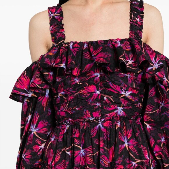 New! Ulla Johnson Caprice Purple Red Floral Print Cotton Midi Dress 22746 - Picture 4 of 15